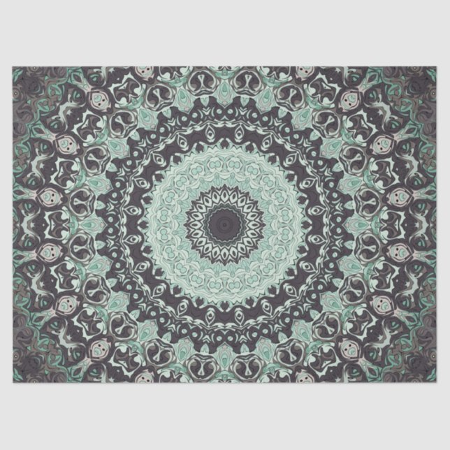 Mint Green und Charcoal Mandala Muster Seidenpapier (Vorderseite)