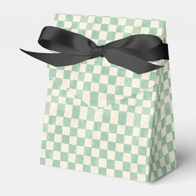 Mint Green und Cream Gingham Geschenkschachtel (Vorderseite)