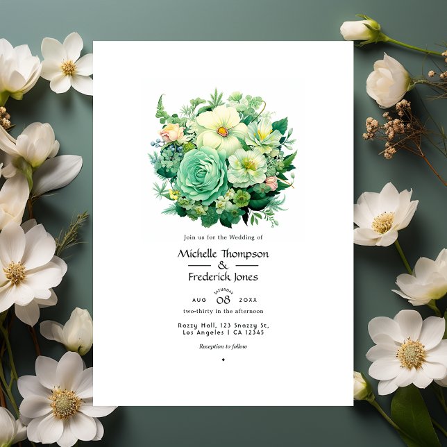 Mint Green und Eggshell Floral Summer Wedding Einladung (Von Creator hochgeladen)