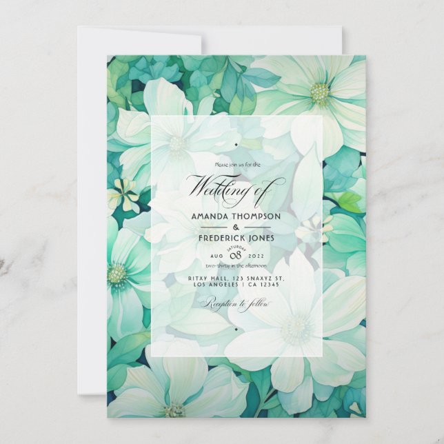 Mint Green und Eggshell Floral Summer Wedding Einladung (Vorderseite)