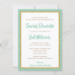 Mint Green und Gold Glitzer Rectangle Bat Mitzvah Einladung<br><div class="desc">Dieses trendige Bat Mitzvah-Angebot besticht durch funkelnden Imitat-Glitzer,  der auf einem soliden Farbhintergrund liegt. Verwenden Sie das Vorlagenformular,  um Ihre eigenen Informationen hinzuzufügen. Die Funktion "Anpassen" kann verwendet werden,  um den Stil,  die Farbe und das Layout des Schriftartes zu ändern.</div>