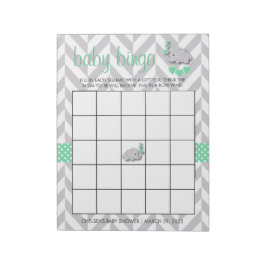 Mint Green und Gray Elephant Baby Shower Bingo Notizblock
