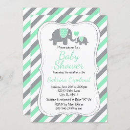 Mint Green und Gray Elephant 🐘 | Babydusche Einladung