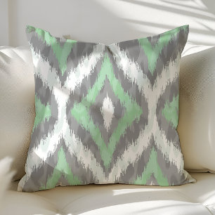 Mint Green und Gray Ogee Ikat Muster Kissen