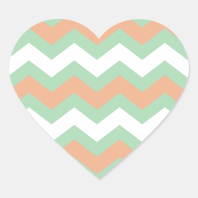 Mint Green und Peach Zigzags Herz-Aufkleber (Vorderseite)