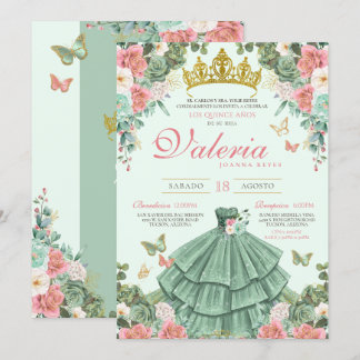 Mint Green und Rosa Elegantin Prinzessin Quinceañe Einladung