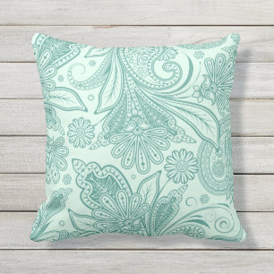 Mint Green Verziert Ethnic Floral Paisley Kissen