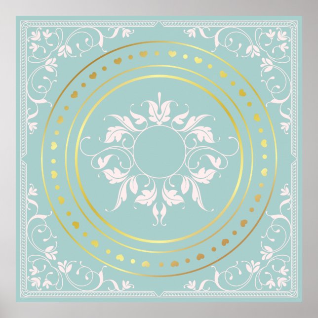 Mint Green Verziert geblüht Blumen Poster (Vorne)