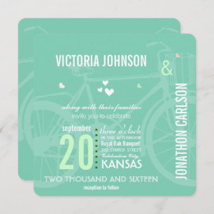 Mint Green Vintag Bicycle Typografy Wedding Einladung