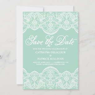 Mint Green Vintag Brocade Lace Wedding Save The Date