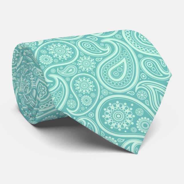Mint Green Vintag Paisley Türkis Hintergrund Krawatte (Gerollt)