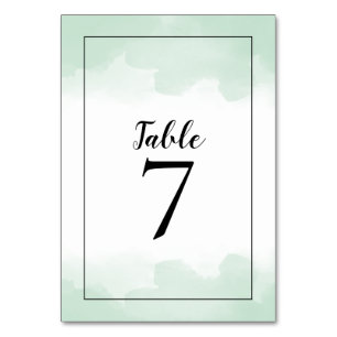 Mint Green Wasserfarben Schwarzes Skript Hochzeit Tischnummer