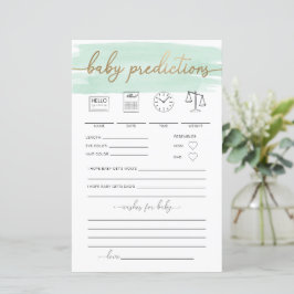 Mint Green Watercolor Baby Predictions Game