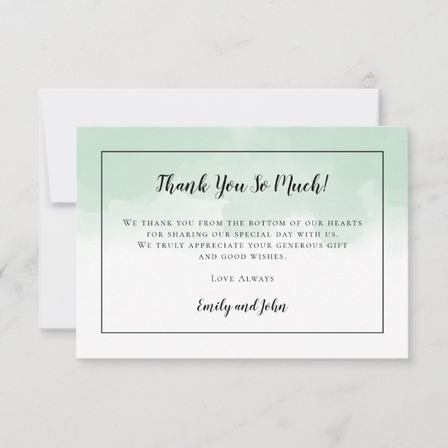 Mint Green Watercolor Black Script Foto Hochzeit Dankeskarte (Vorderseite)