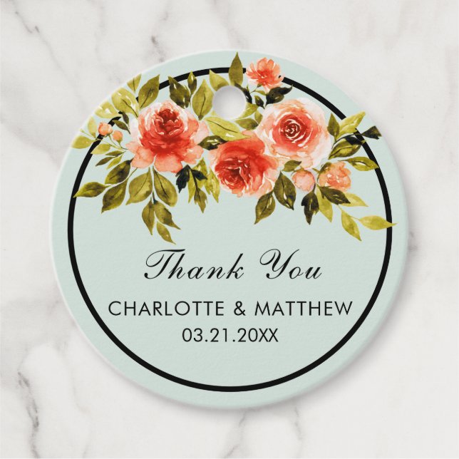 Mint Green Watercolor Floral Wedding Vielen Dank Geschenkanhänger (Vorderseite)