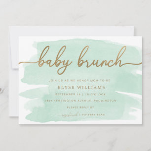 Mint Green Watercolor Gold Baby Brunch Einladung