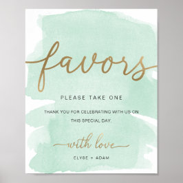 Mint Green Watercolor Gold Favoriten-Zeichen Poster