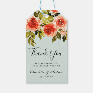 Mint Green Watercolor Rose Hochzeit Vielen Dank Geschenkanhänger