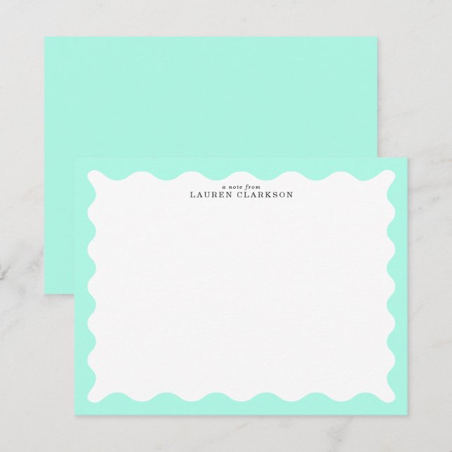 Mint Green Wavy Frame Note Card Einladung (Vorne/Hinten)