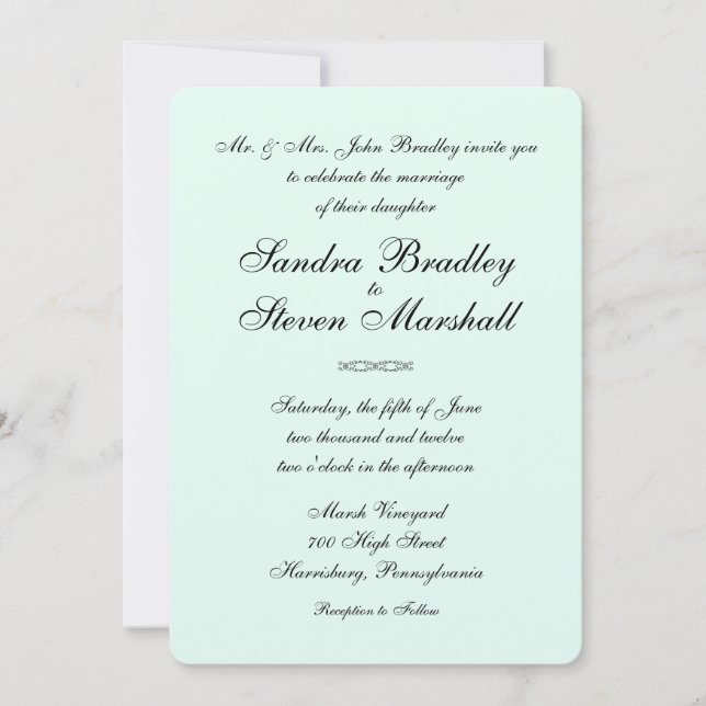 Mint Green Wedding Einladung (Vorderseite)