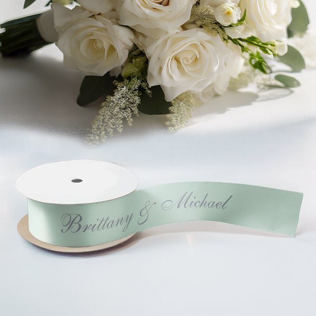 Mint Green Wedding Elegante Kalligrafie-Skript Satinband (Von Creator hochgeladen)