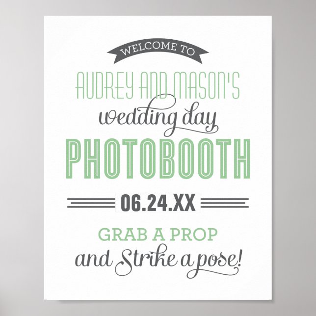 Mint Green Wedding Foto Booth Sign Poster (Vorne)