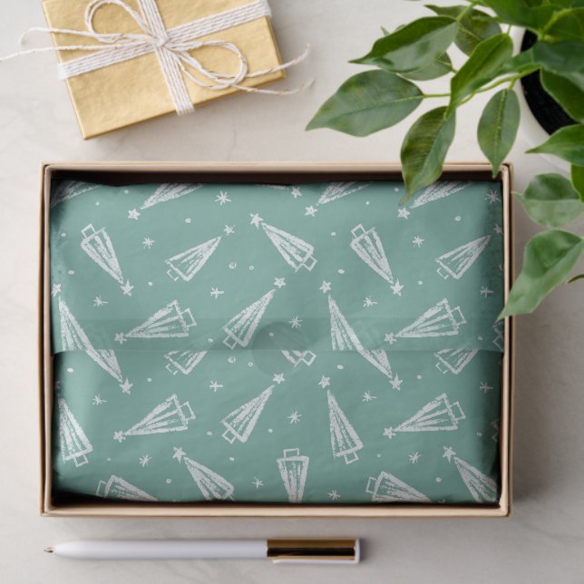 Mint Green Weihnachtsbaum Muster Seidenpapier (Geschenk)