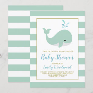 Mint Green Whale Drive-By Baby Dusche Einladung