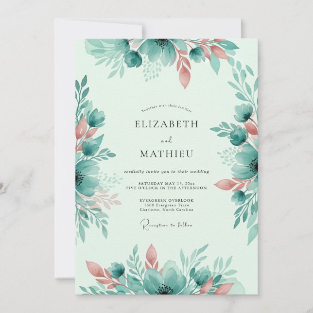 Mint Green Whimsical Spring Wedding Einladung (Vorderseite)