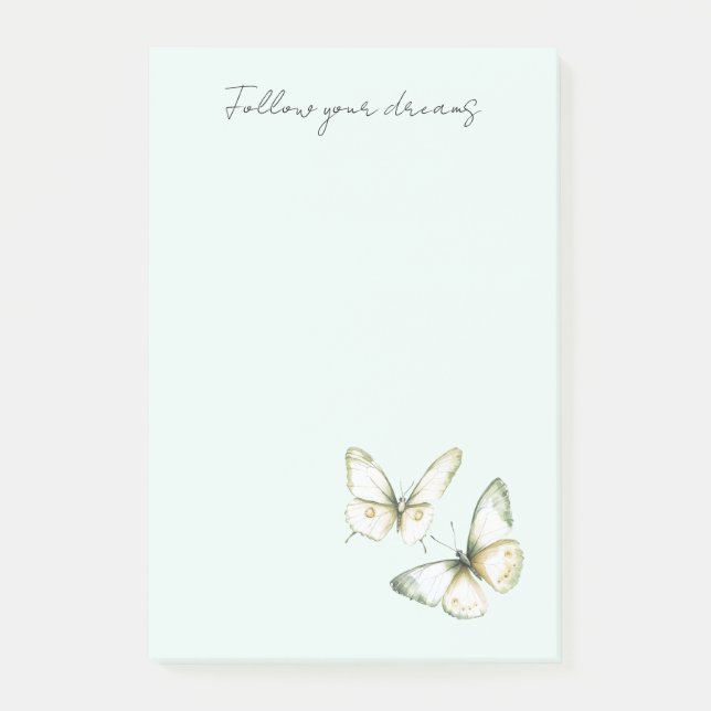 Mint Green White Butterflies Post-it Klebezettel (Vorderseite)