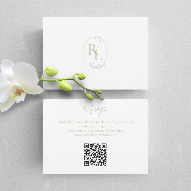 Mint Green & White Floral Monogram QR Wedding RSVP (Von Creator hochgeladen)
