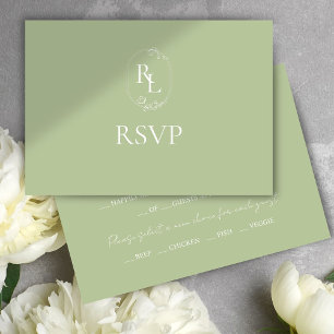 Mint Green & White Floral Monogram Wedding RSVP