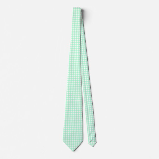 Mint Green & White Gingham Pattern Neck Tie Krawatte (Vorderseite)