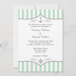 Mint Green White Gray Nautical Wedding Einladung