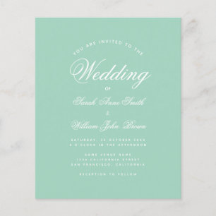 Mint Green White Script Budget Einladung Hochzeit