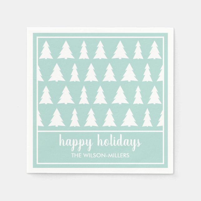 Mint Green White Tree Muster Name Party Serviette (Vorderseite)