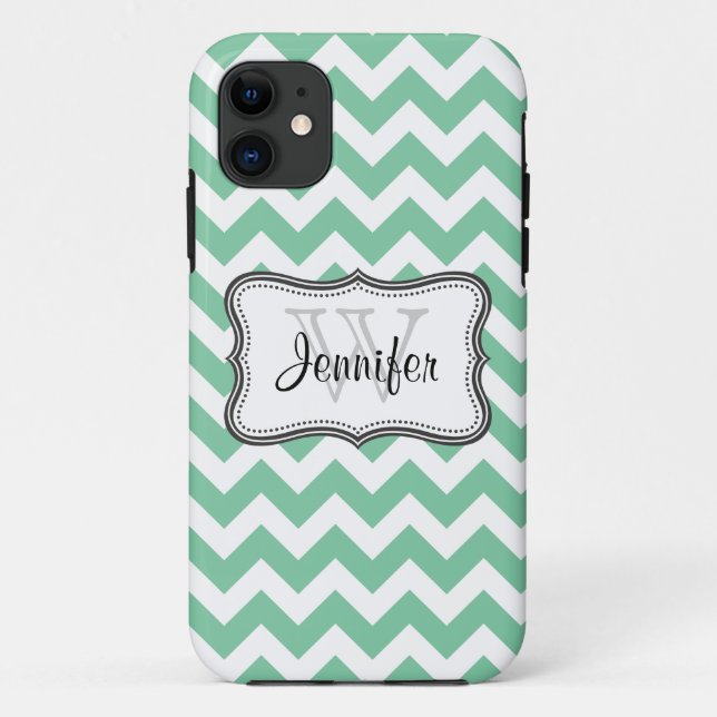 Mint Green & White Trendy Zickzack Muster iPhone 5 Case-Mate iPhone Hülle (Rückseite)
