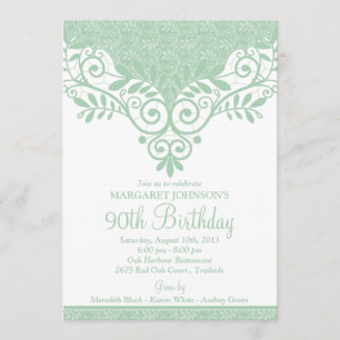 Mint Green White Vintag Lace 90. Geburtstag Einladung