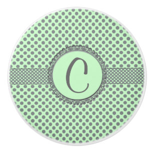 Mint Green With Grey Polka Dots-Monogram STaylor Keramikknauf