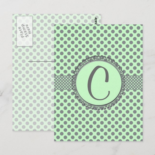 Mint Green With Grey Polka Dots-Monogram STaylor Postkarte (Vorne/Hinten)