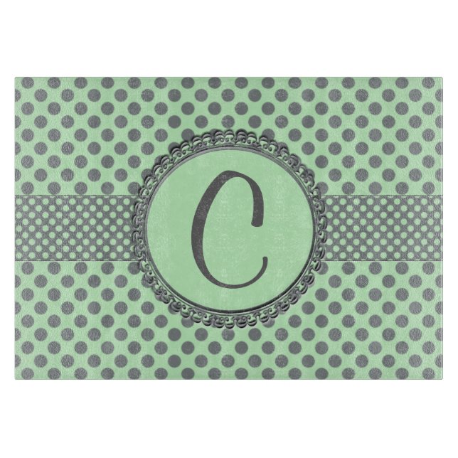 Mint Green With Grey Polka Dots-Monogram STaylor Schneidebrett (Vorderseite)