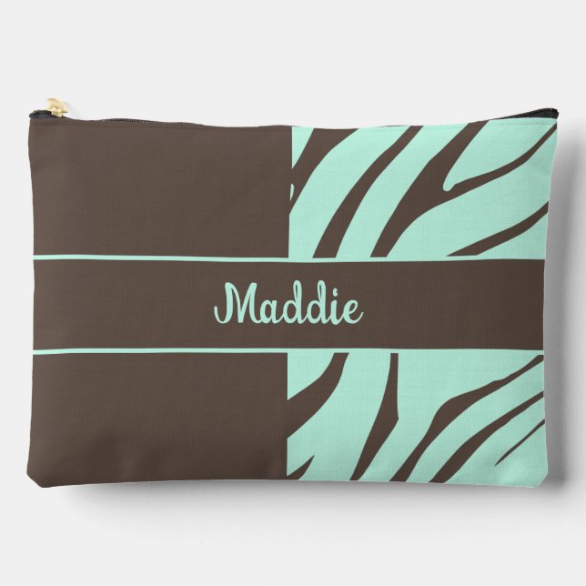 Mint Green Zebra Stripes Muster Zubehörtasche (Vorderseite)