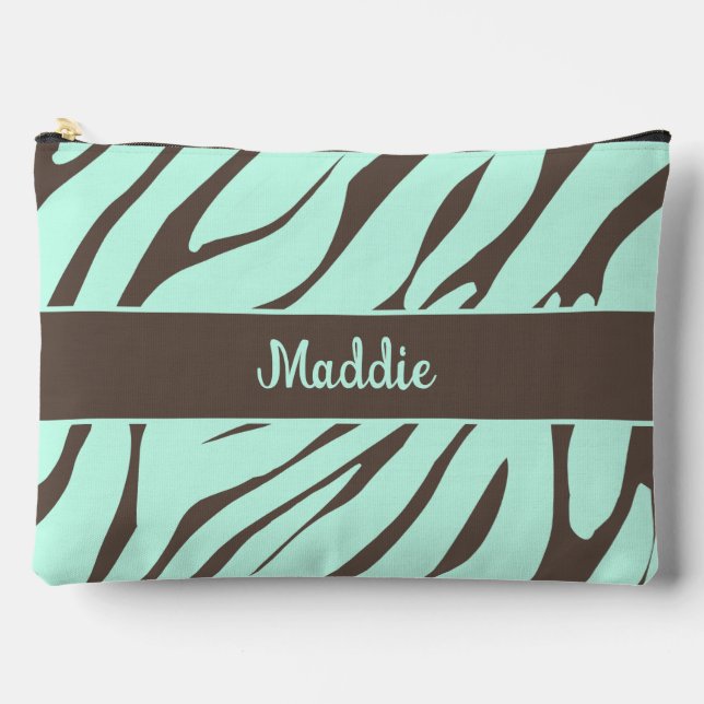Mint Green Zebra Stripes Muster Zubehörtasche (Vorderseite)