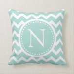 Mint Green Zickzack Girly ZigZag Monogram Kissen<br><div class="desc">Hübsche und feminine,  grün-weiße Zickzack-Zickzack Streifen - leicht mit eigenen Monogrammen personalisieren.</div>
