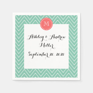 Mint Green Zickzack Pattern Korallenmonogramm Serviette