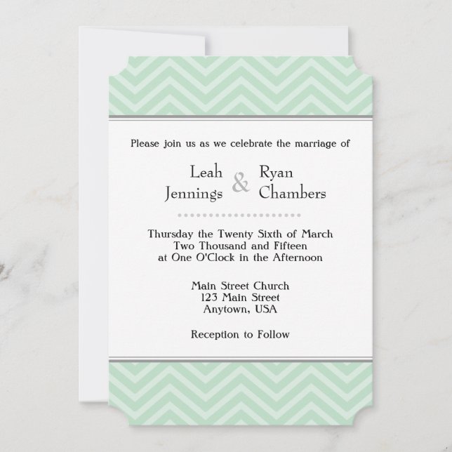 Mint Green Zickzack Wedding Einladung (Vorderseite)