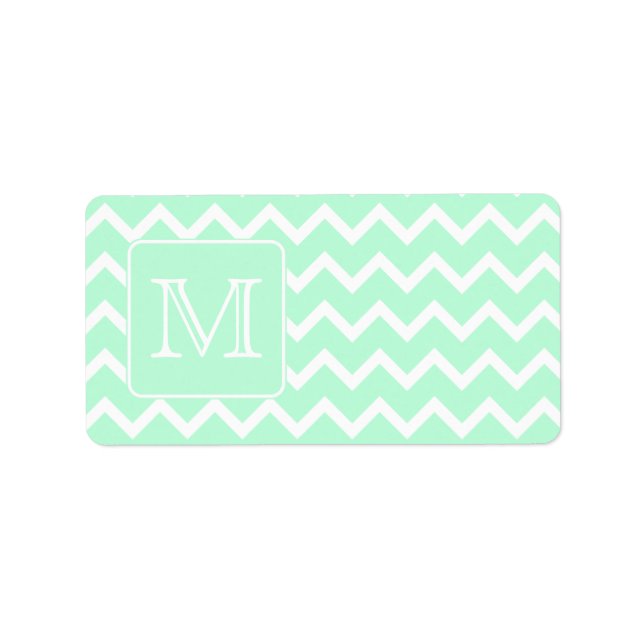 Mint Green Zigzag mit Custom Monogram. Adressaufkleber (Vorne)