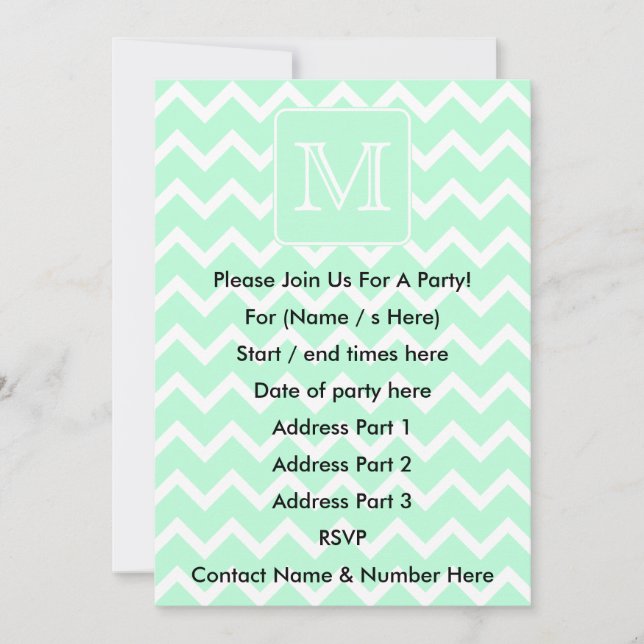 Mint Green Zigzag mit Custom Monogram. Einladung (Vorderseite)