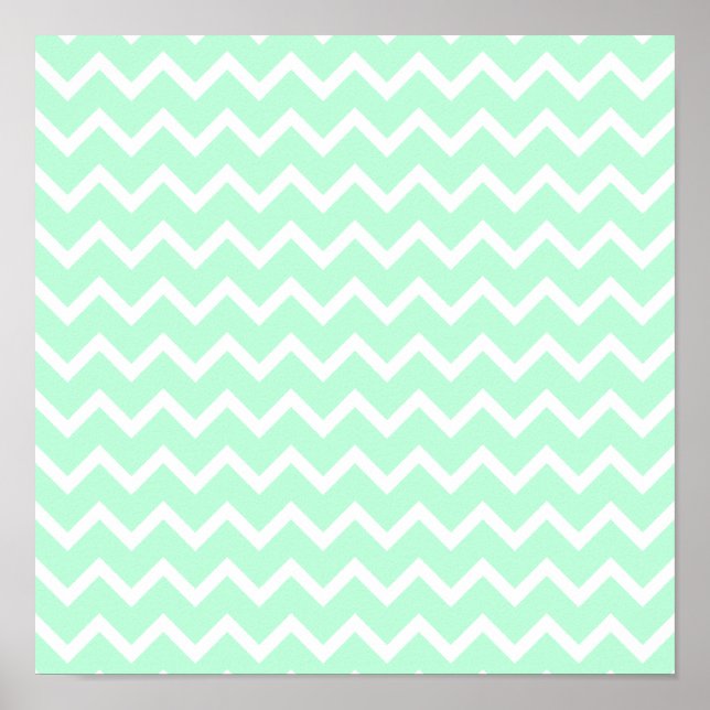 Mint Green Zigzag Zickzack Streifen. Poster (Vorne)