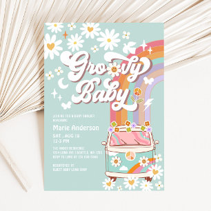 Mint Groovy Daisy Regenbogen Hippie 70er Baby Show Einladung